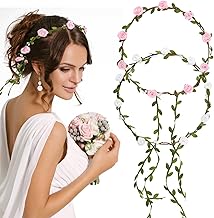 CAREDGO 2 Pièces Couronnes de Cheveux de Fleurs, Bandeau Floral pour Femmes et Filles, Bandeau de Fleurs pour Mariée, Guirlande de Cheveux de Fleurs Réglable, Couronne de Cheveux Florale