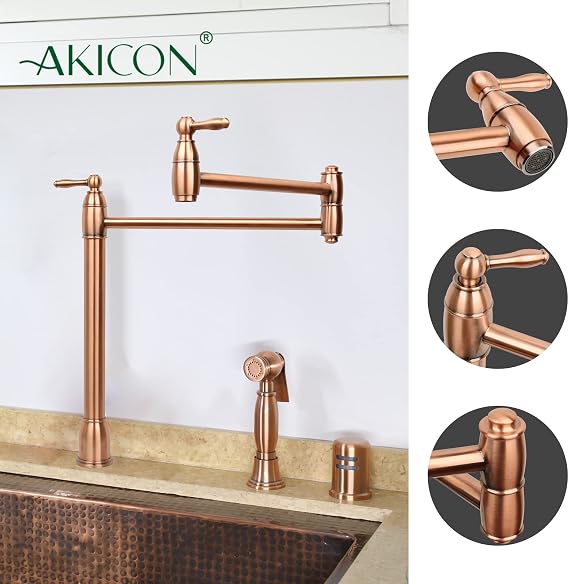 صنبور تعبئة الأواني النحاسية من Akicon للمطبخ، مفصل مزدوج قابل للسحب - Akicon