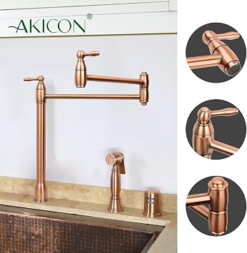 صنبور تعبئة الأواني النحاسية من Akicon للمطبخ، مفصل مزدوج قابل للسحب - Akicon
