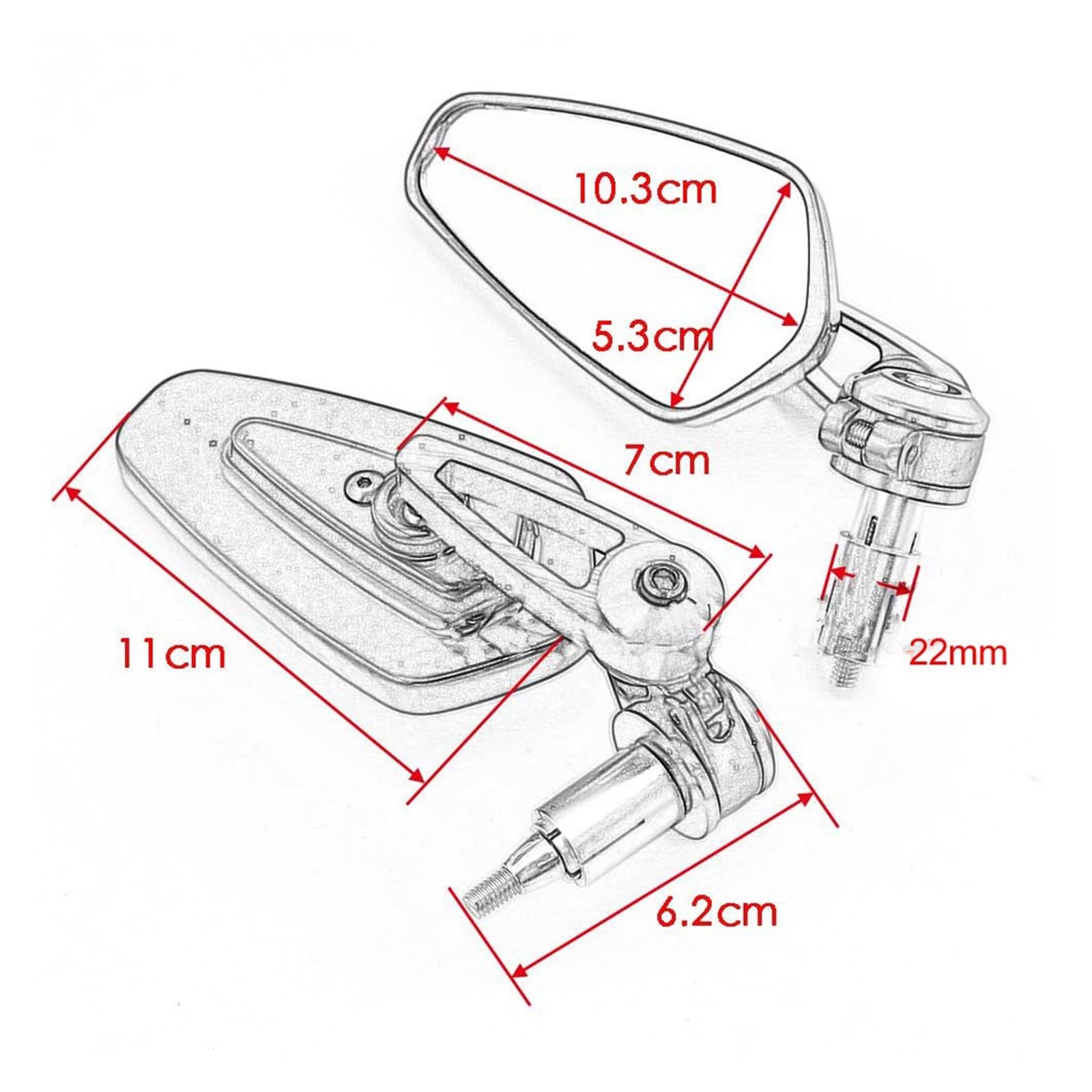 Lusterka wsteczne na kierownicę Uniwersalny Skuter Bar Koniec Kierownica Lusterko Wsteczne Akcesoria Lusterek 7/8 "22mm CNC Motocyklowe Lusterka Wsteczne Motocyklowe lusterka wsteczne (Size : Silver