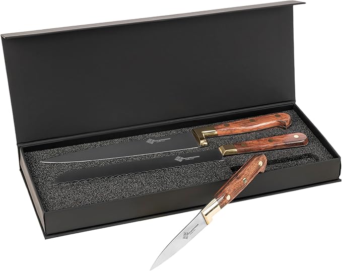 Set Cuchillos Cocina 3 Piezas Acero Inoxidable Madera miniatura 4