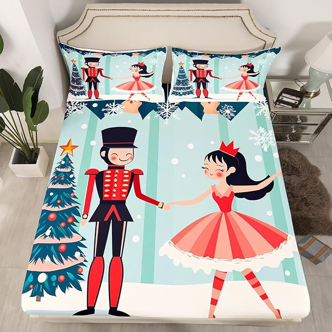Erosebridal Christmas Nutcracker Queen Fitted Sheet,Xmas