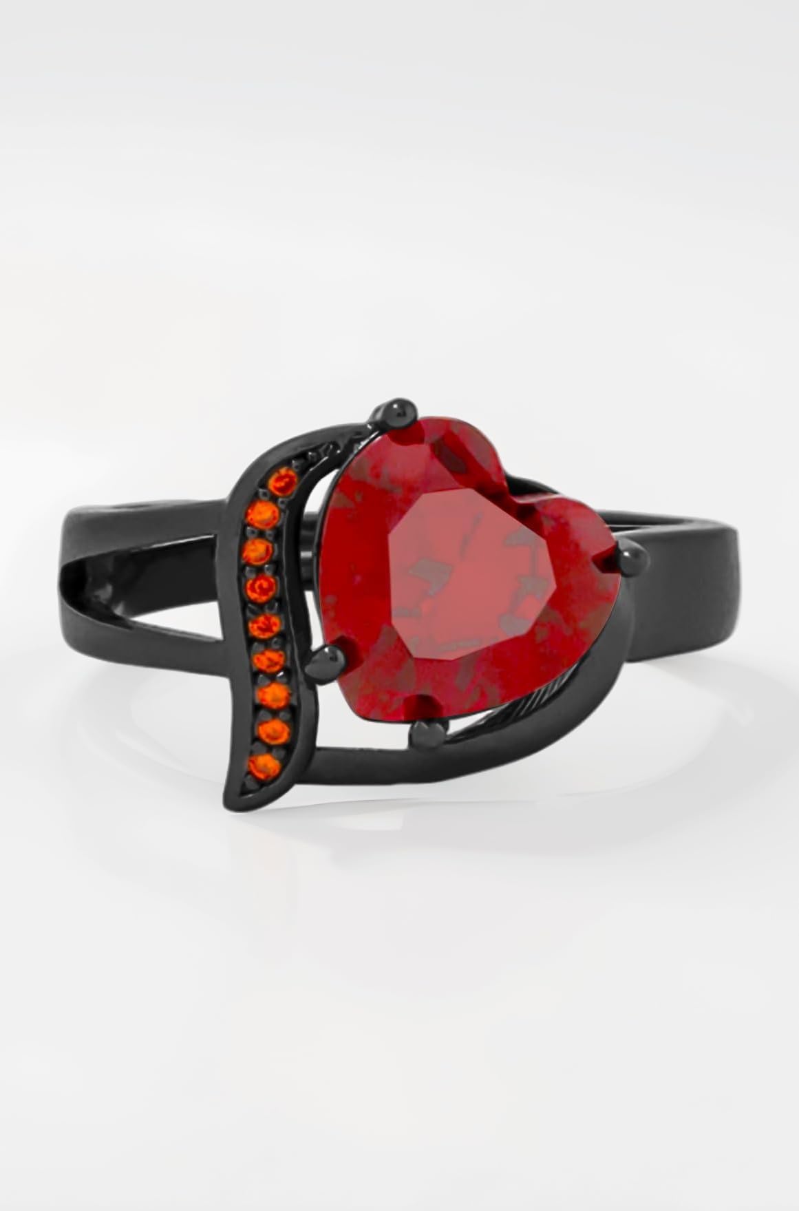 Rings for Women and Girls Fashion Finger Ring | Red Crystal Stone Rings Black Gun Plated Ring Heart Shaped Ring for Women | Anniversary Gift for Wife Valentine Gift for Girls