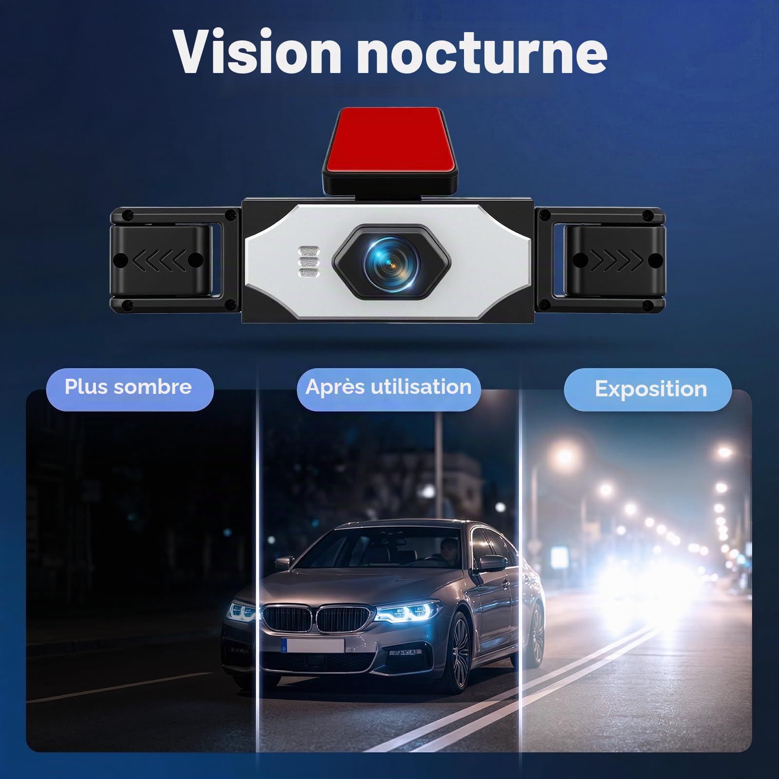 Hodozzy Caméra Embarquée 4 Canaux écran 3,16 Pouces, 4 Caméras Dashcam Avant Arrière Gauche et Droite pour Voiture avec Enregistrement en Boucle Vision Nocturne, Capteur G, Carte 64 Go, Caméra Recul
