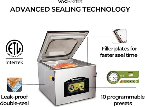 Miniatura 5 de Vacmaster VP320 Máquina selladora al vacío de cámara de encimera comercial, bomba de aceite de ½ HP, barra de sellado de 16 pulgadas, 10 ajustes