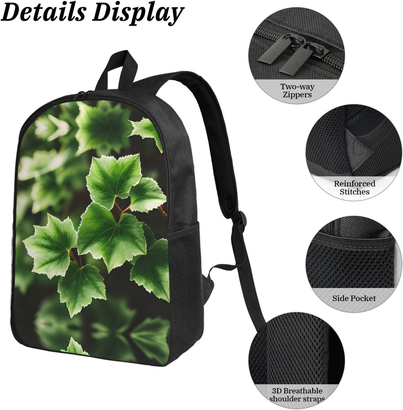Ivy Blossoms Tree print 3 Piece Backpack Bags with Lunch Box Pencil Case Set for Travel Work Camping Unisex