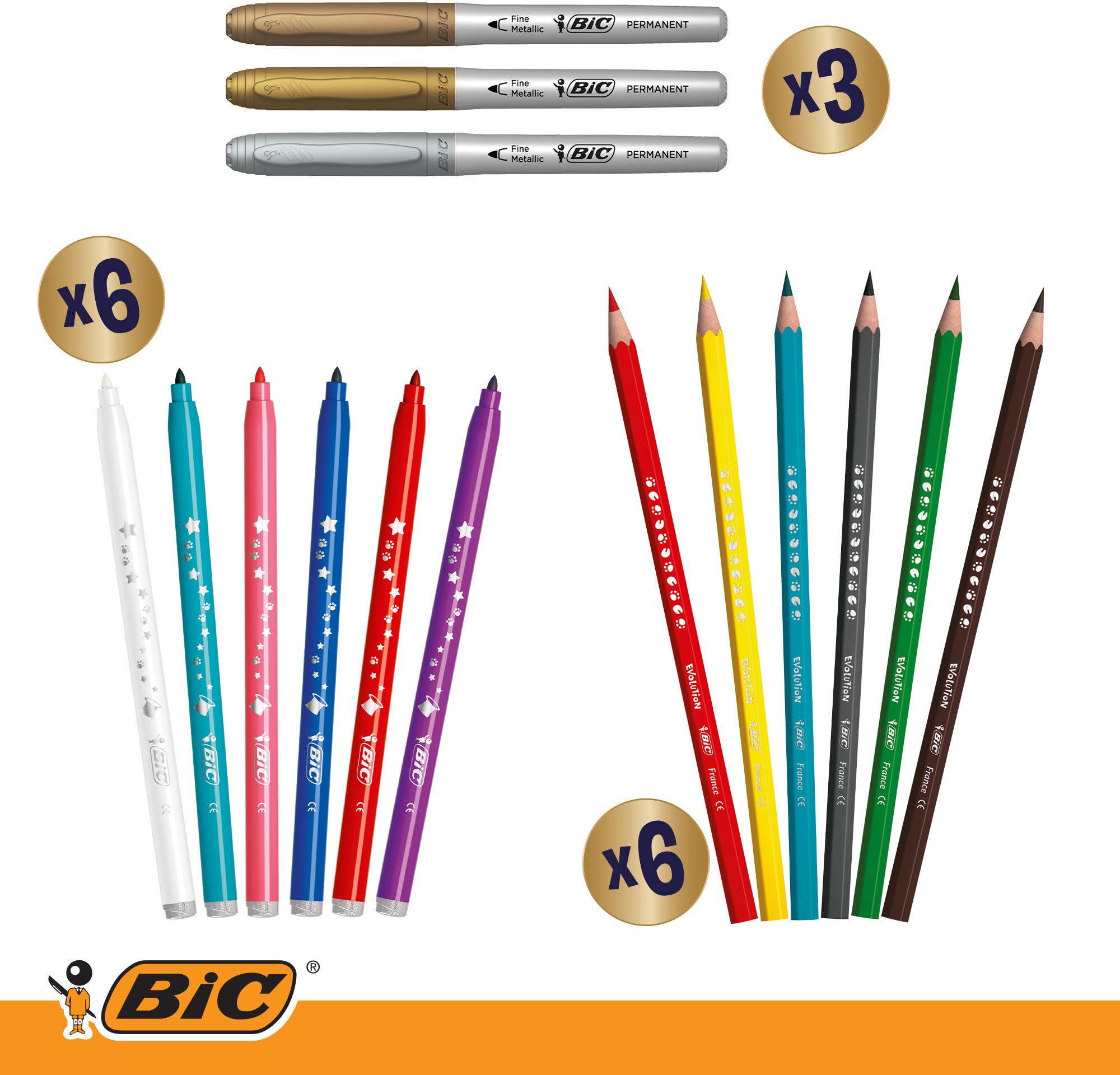 BIC Calendrier de l'Avent Papeterie - 24 Produits d'Écriture, idée cadeaux pour enfants, Kit Papeterie pour DIY de Noël et Réaliser des Cartes de vœux en Famille