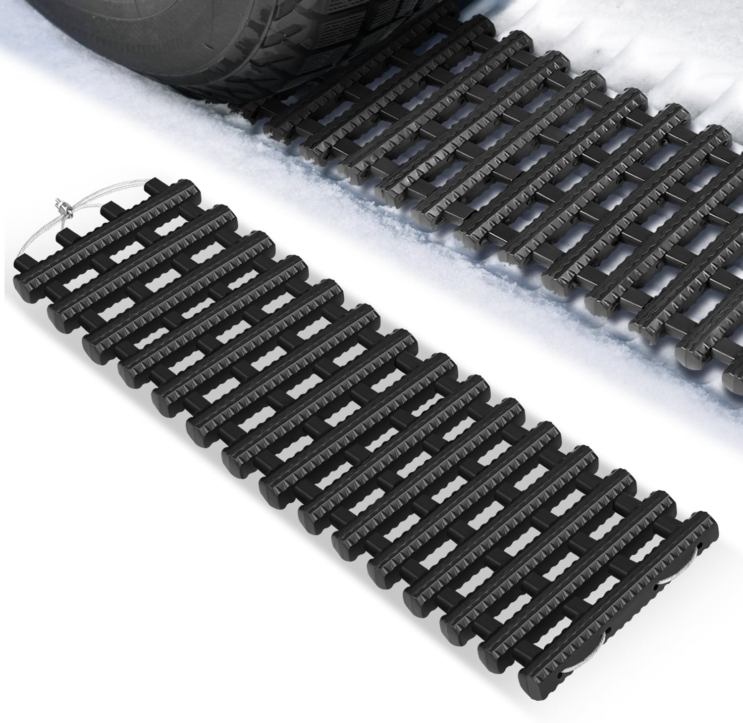 Auto Dynasty 24" Traction Mat Portable Recovery Tracks Mat Traction Board Non-Slip Max Capacity Load 7-Ton Compatible with Most Vehicles, Fits with Snow, Ice, Mud and Sand Emergency Aid, Black