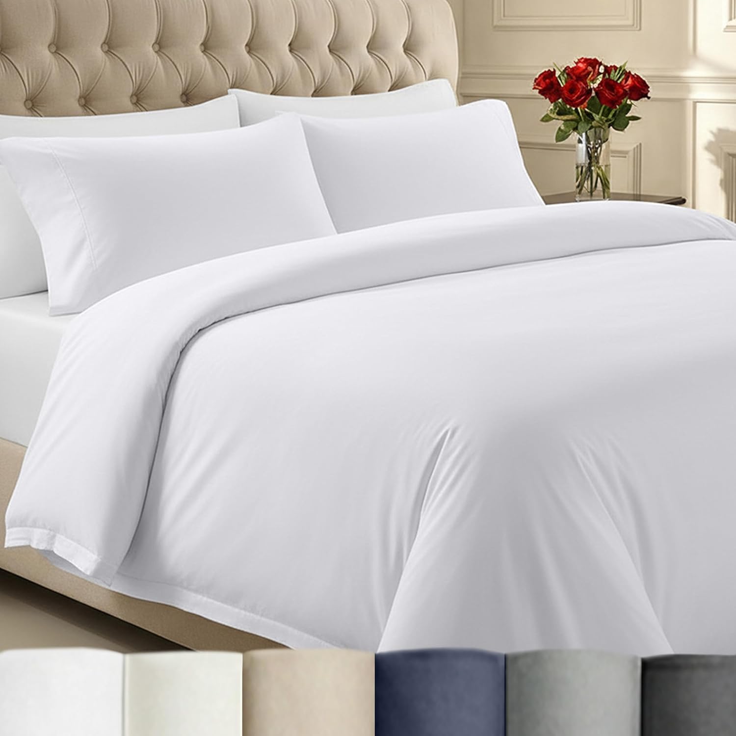 California Design Den 3 Pc Oversized King Duvet Cover Set - Winner Good Housekeeping Best Bedding Awards 2025, 400 Thread Count Sateen, 100% Cotton Duvet Cover Set, Button Closure, Corner Ties - White