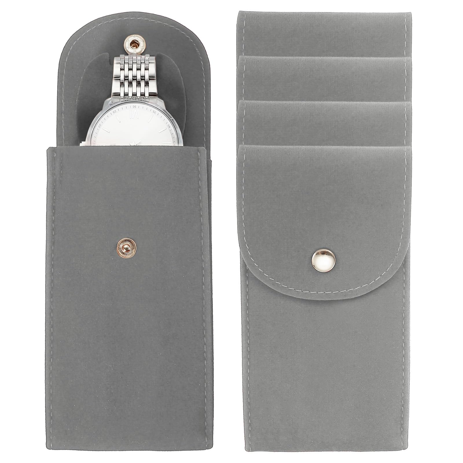 Pochette en velours pour montre avec coussinet intérieur concave, protection douce gris raffiné