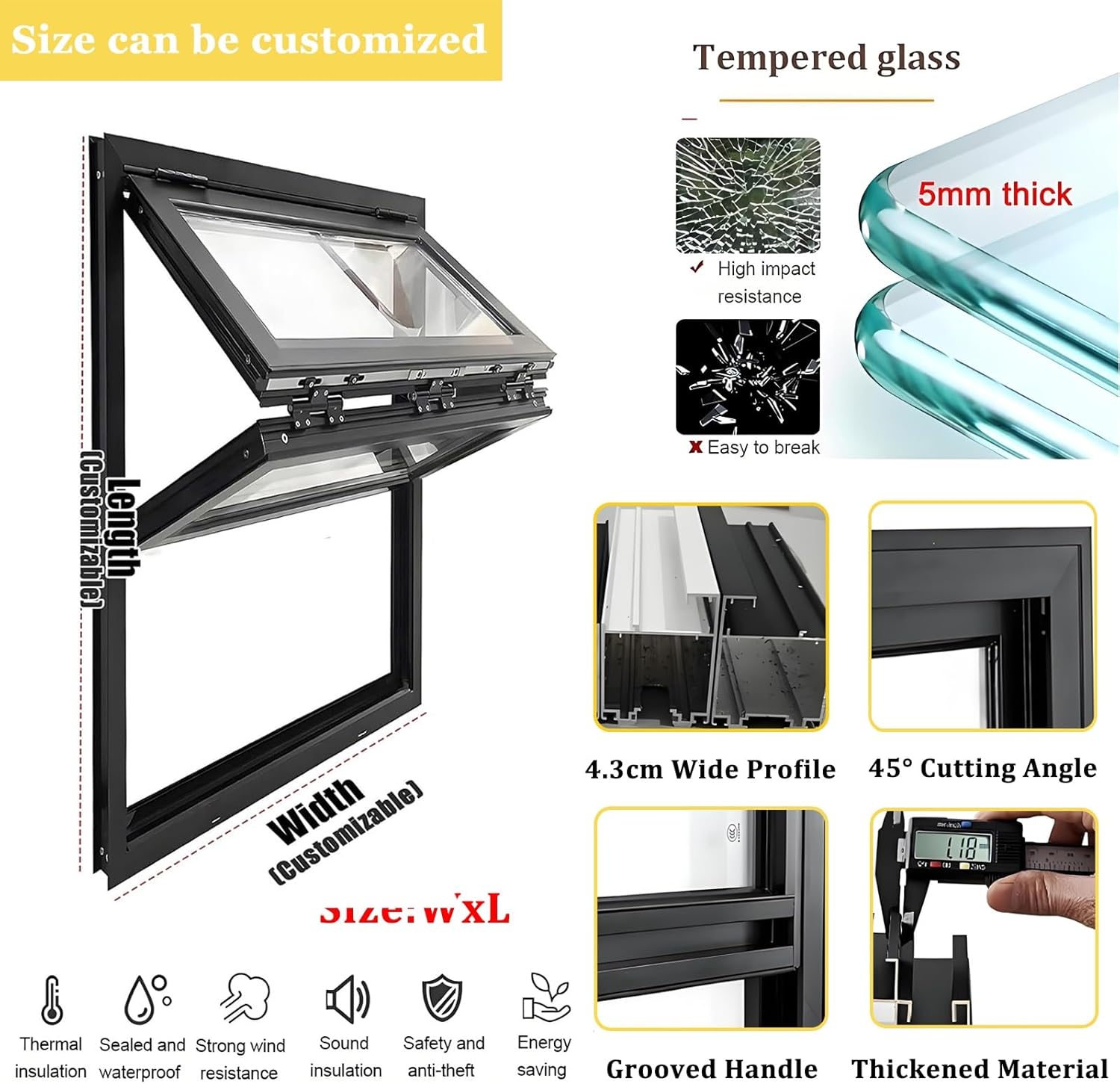 Lockable Double Hung Window, 31x35in Flush Mount Folding Sliding Window with Aluminum Frame & Handle for Mobile Home Food Truck Basement Office Coffee Shop Vent Window White