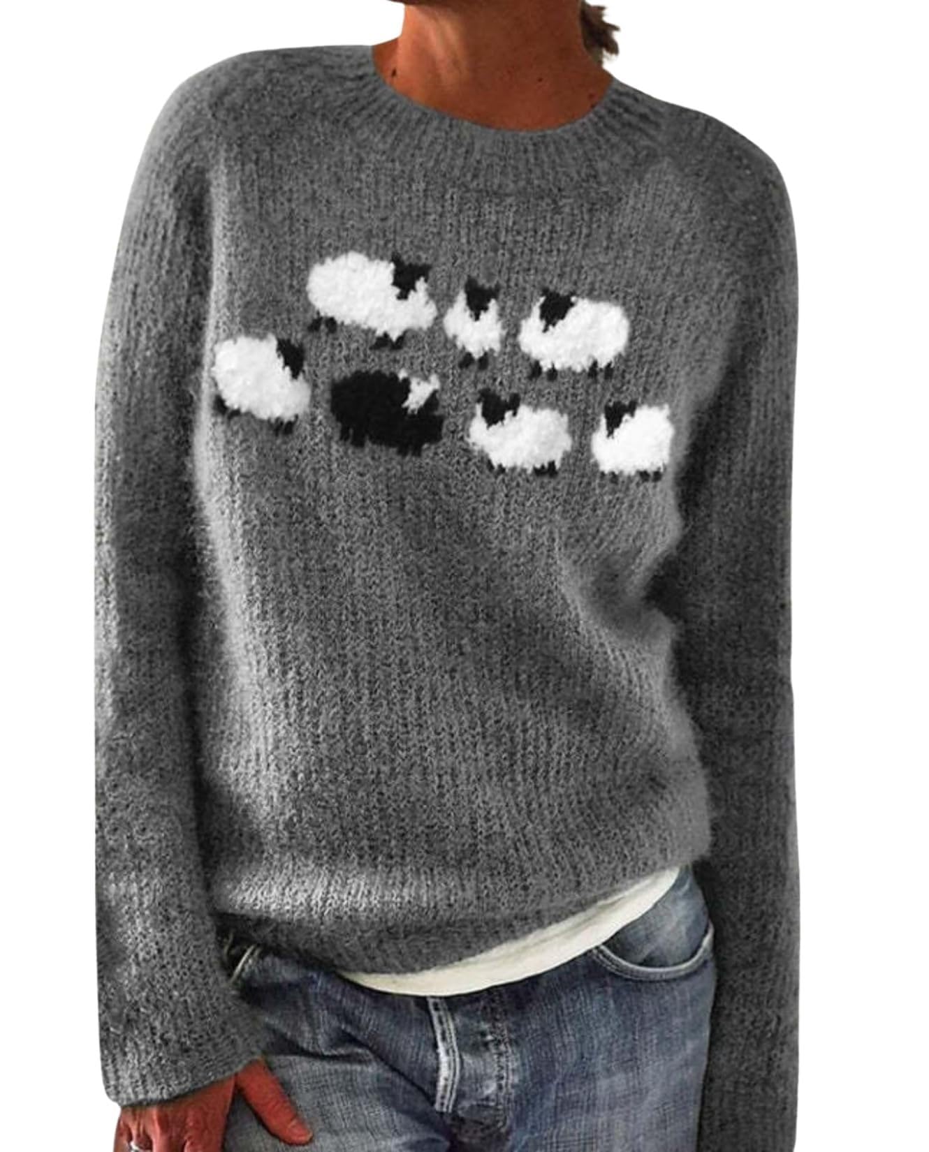 LIZALIG Womens Fair Isle Knit Pullover Sweater Oversized Casual Loose Crewneck Vintage Striped Long Sleeve Jumper Tops