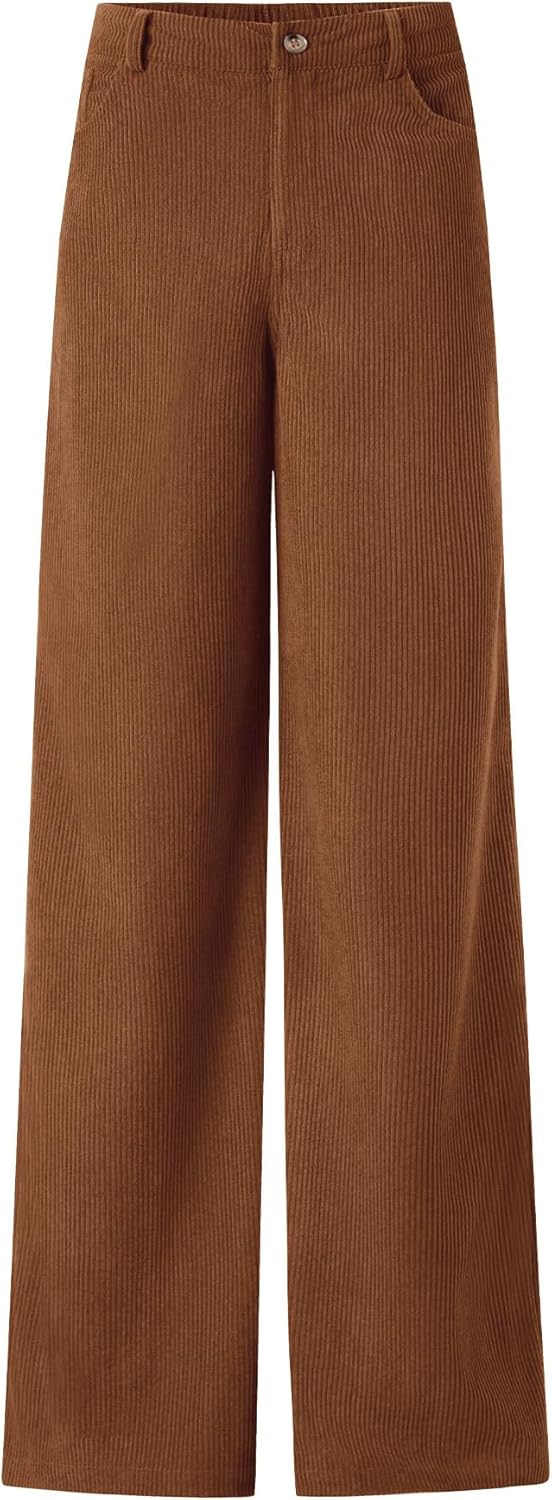 Corduroy High Waisted Wide Leg Pants for Women Dress Pants,Elastic Waist Casual Corduroy Straight Trousers - Image 5