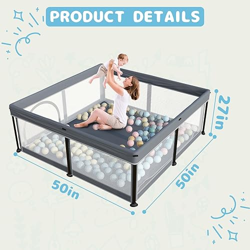 Miniatura 3 de TOREVSIOR Corralito plegable para bebés con alfombra, corralito plegable de 50 x 50 pulgadas para bebés y niños pequeños, corral de juegos de