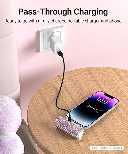 Miniatura 7 de 4smarts Mini cargador portátil para iPhone, batería externa de 4500 mAh con conector Lightning integrado, paquete de batería brillante con purpurina