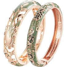 UJOY Colors Handcraft Jewelry Cloisonne Bracelet Enamel Hollowed Bird Spring Hinged Womens Bangles Gifts Box 88A31-55C49