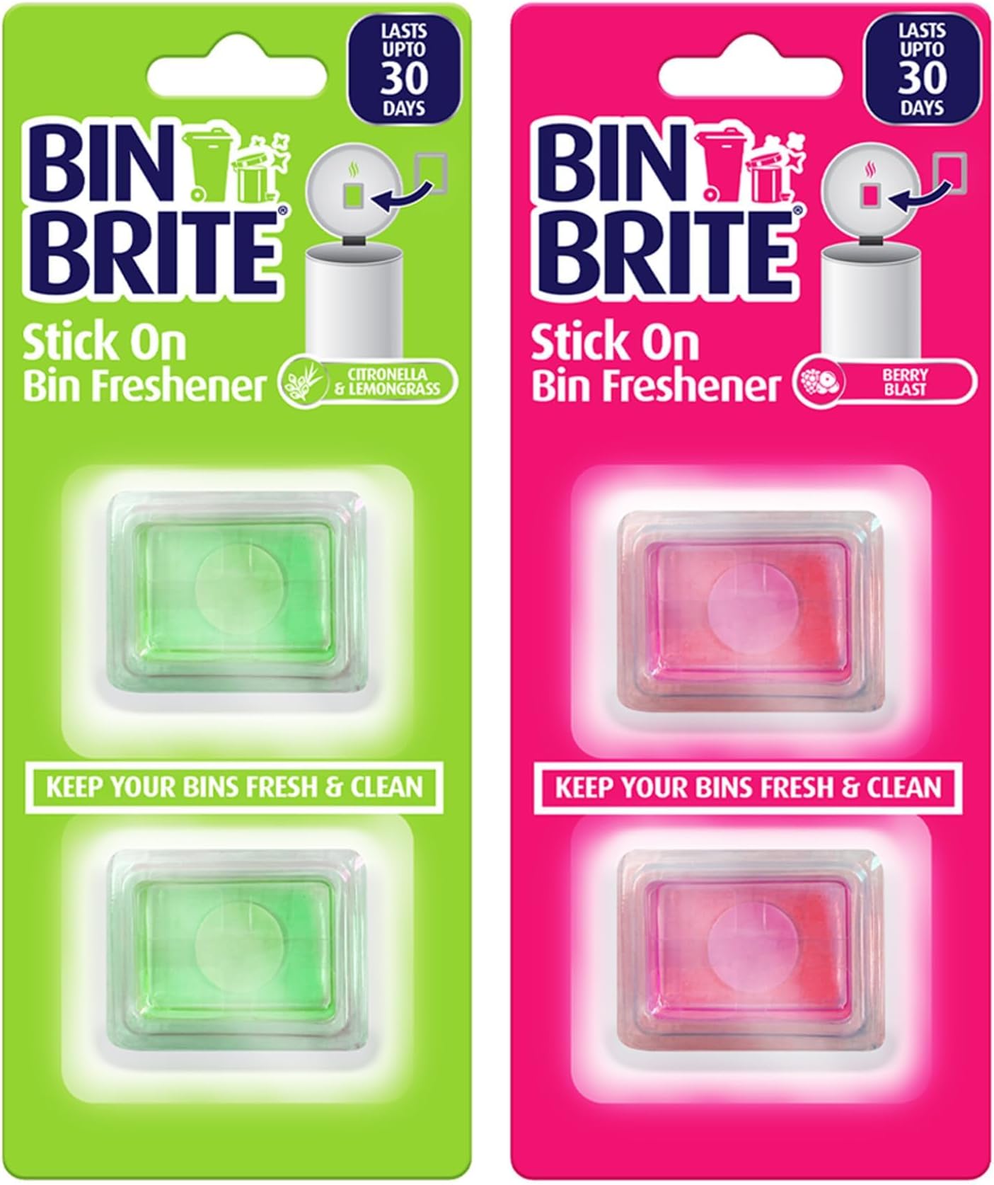 4 x Stick ON Bin Freshener Smelling FRESH Dustbins Swing Pedal Air Fragrance Berry Blast | Citronella & Lemongrass | UK FREE P&P