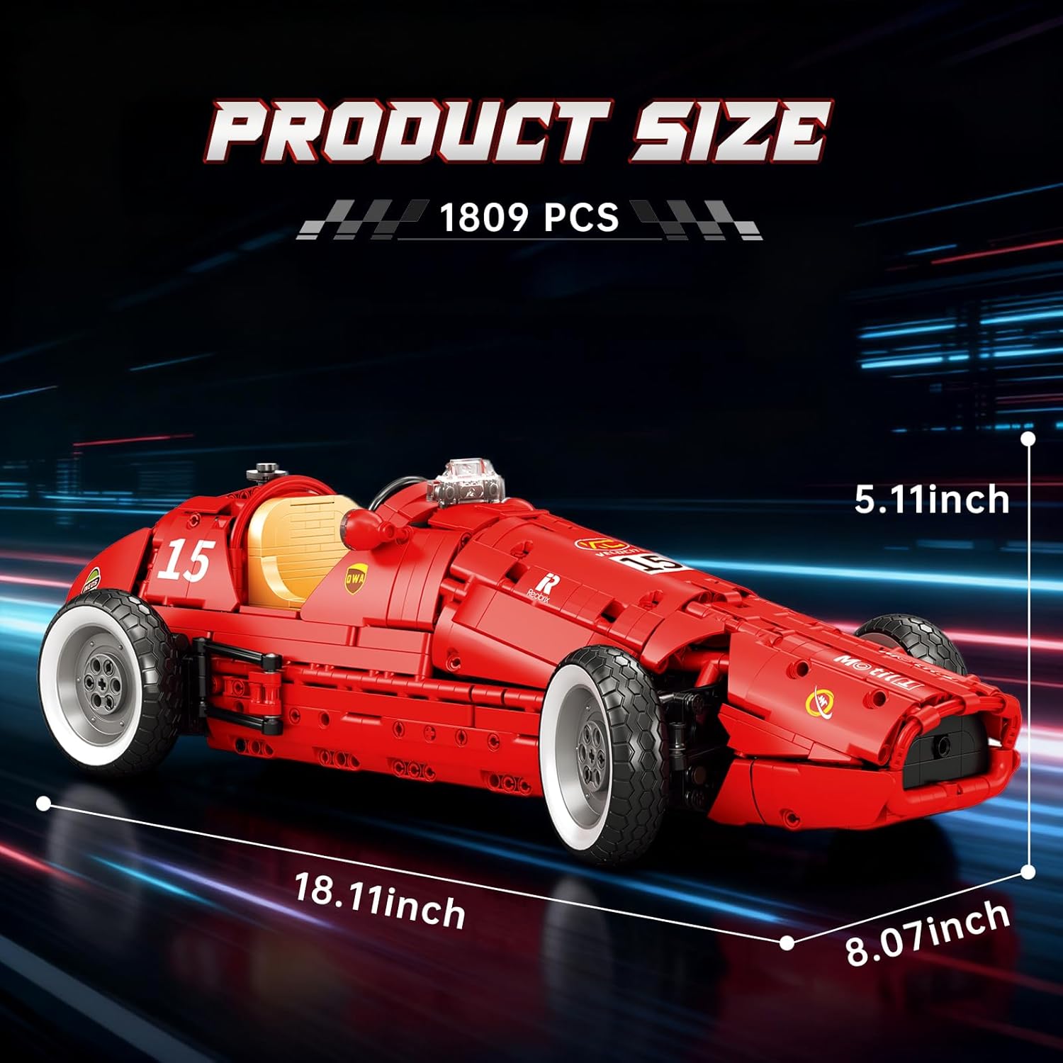 Dimensions of the Reobrix F1 Race Car 500 model 11038.