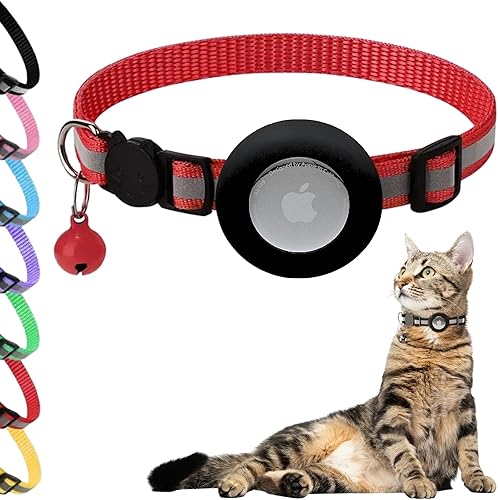 Airtag - Collar de gato con banda reflectante y soporte para AirTag - Collar ajustable impermeable para mascotas con hebilla de liberación de