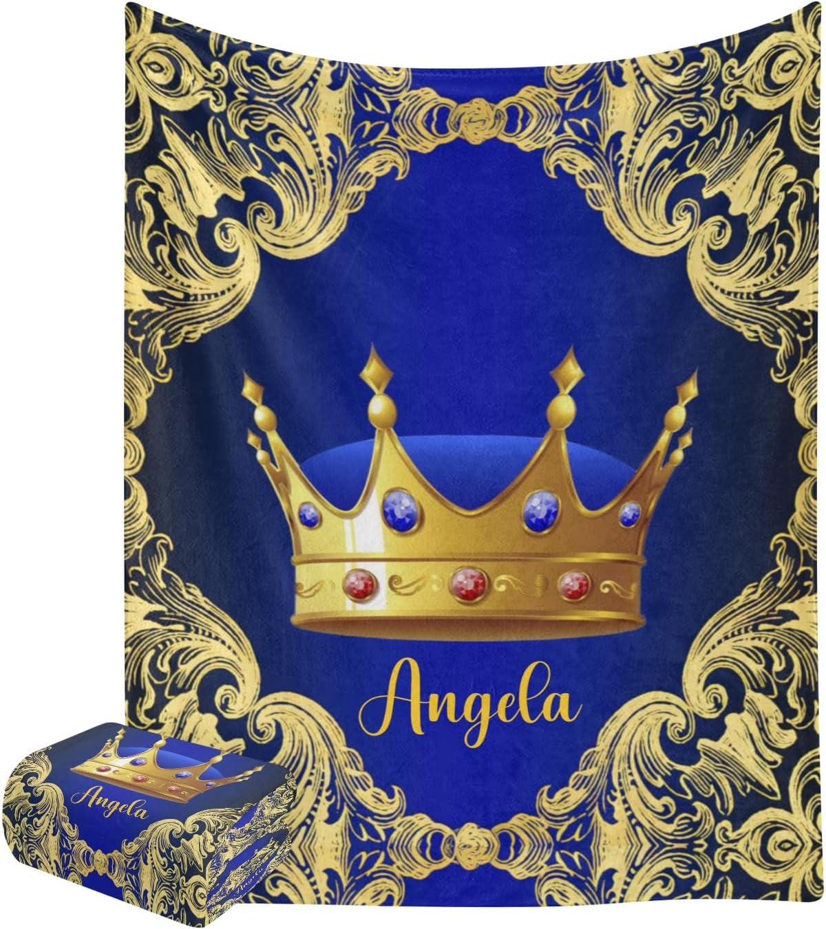 Gold Blue Personalized Name Soft Fleece Bed Blankets Throws as Birthday Wedding Gifts for Sofa Couch 50'' x 60''