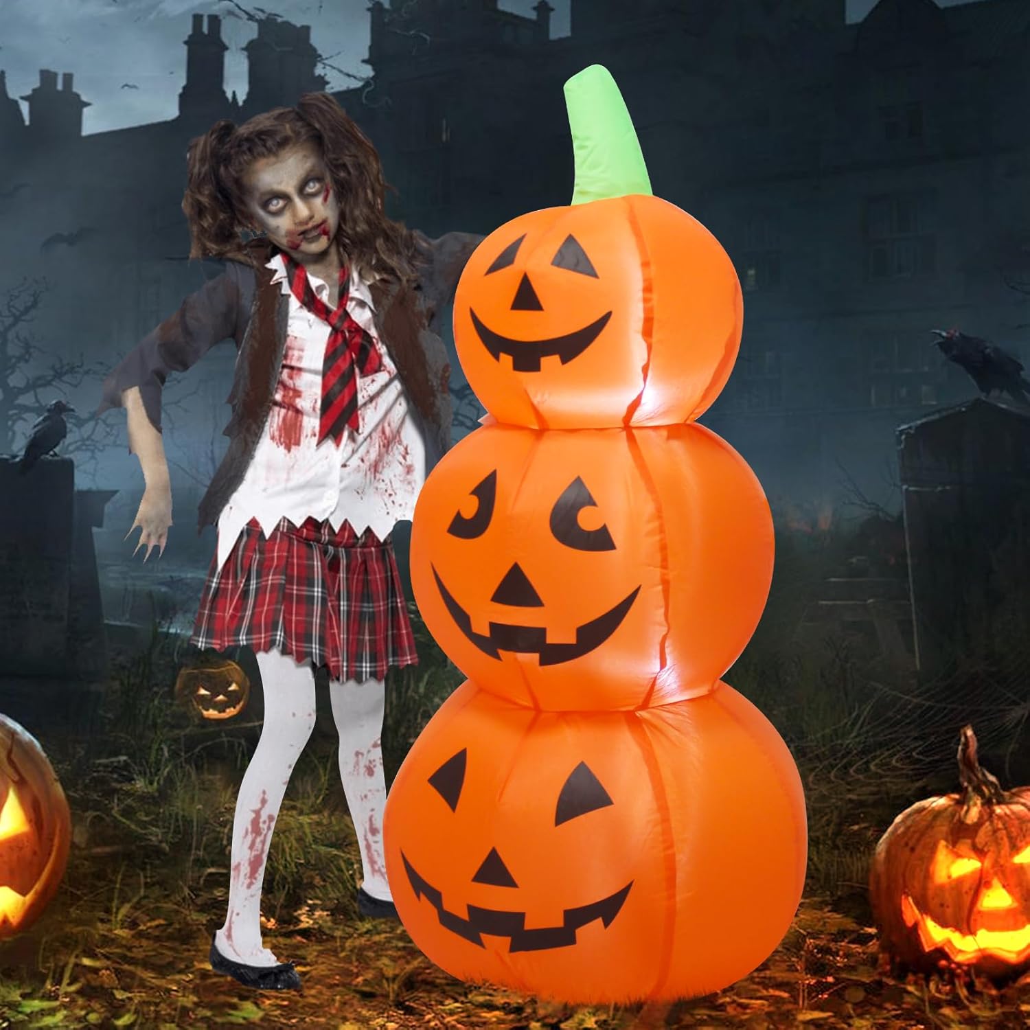 TRMESIA 3.5FT Halloween Inflatables Pumpkin Outdoor Decorations,3 Pumpkins Outside Decoration with Build-in LED Blow Up Inflatables for Halloween Party Yard Lawn Garden Decor