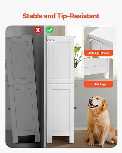 Miniatura 7 de VEVOR - Armario de piso para baño, de 4 niveles, organizador de almacenamiento de madera con 2 puertas, 2 cajones y estante ajustable, mueble