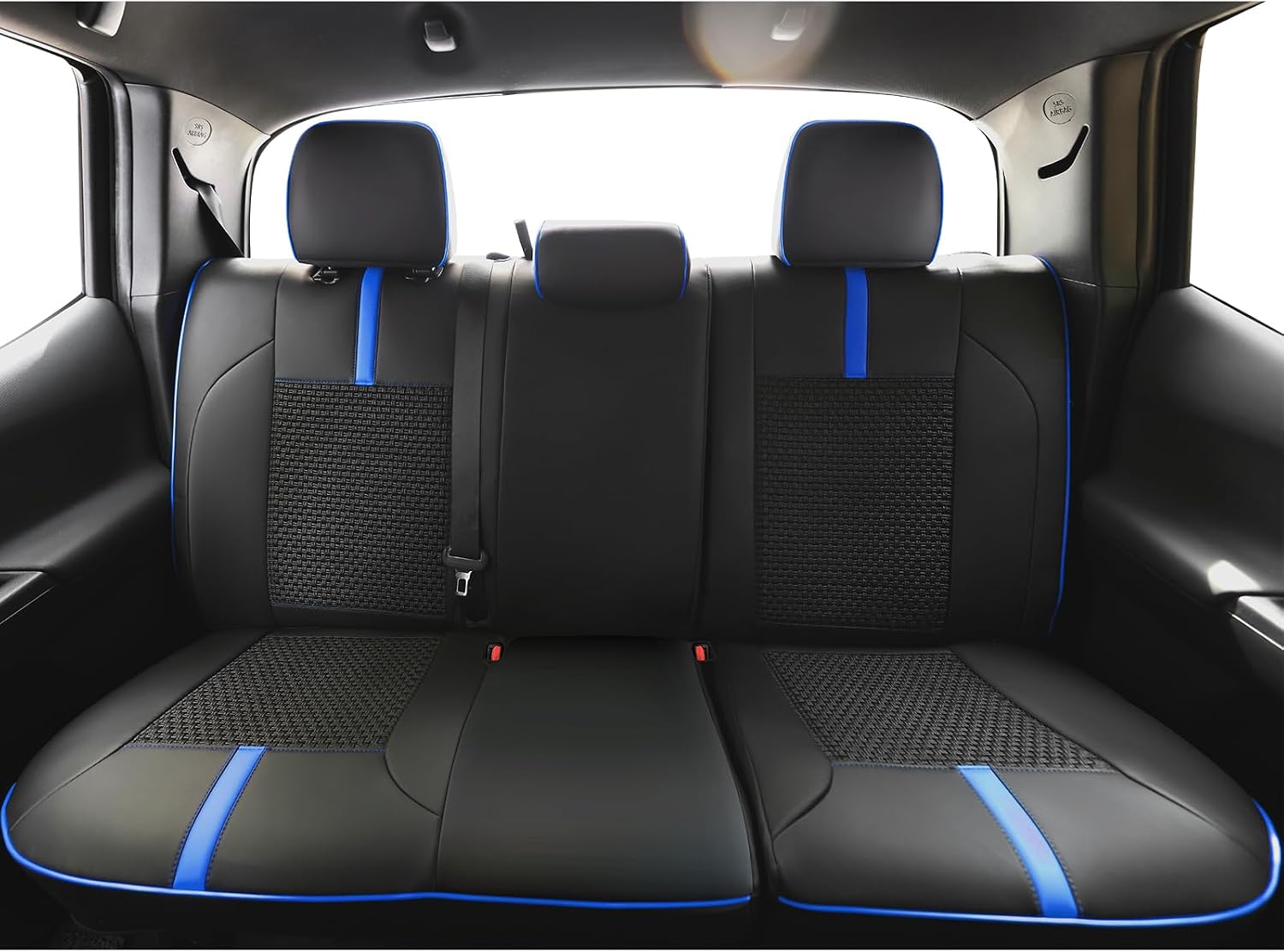 Seat Covers Custom Fit for Toyota Tacoma 2016-2023 3rd Gen Double & Crew Cab SR,SR5,Limited,TRD Pro,TRD Sport, TRD Off-Road,Full Coverage Breathable Leather Seat Covers (Full Set,Blue Black)