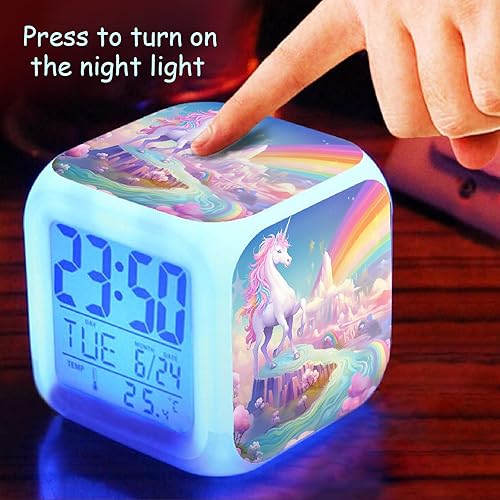 Miniatura 3 de Reloj despertador digital para niños con arco iris mágico para niños y niñas, lindo cubo de introducción con luz nocturna para ideas de regalo de