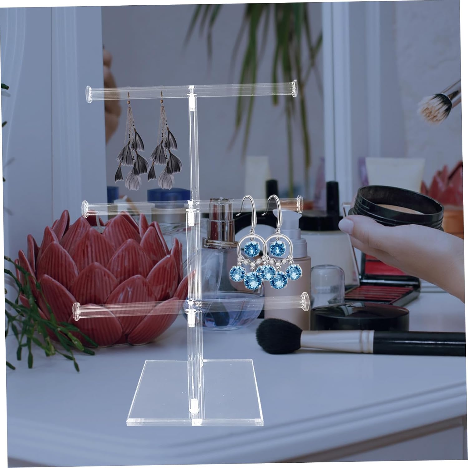 MAGICLULU Acrylic Jewelry Stand Necklace Hooks Jewelry Display Stand for Bracelets Necklaces Earring Organizer