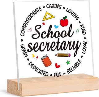 Yopyame School Secretary Appreciation Gifts - 3.9x3.9 Inch Thank You Madam Secretary Acrylic Plaque with Wooden Stand Back to School Office Desk Decor for Women Clear Decorative Sign for School Staff