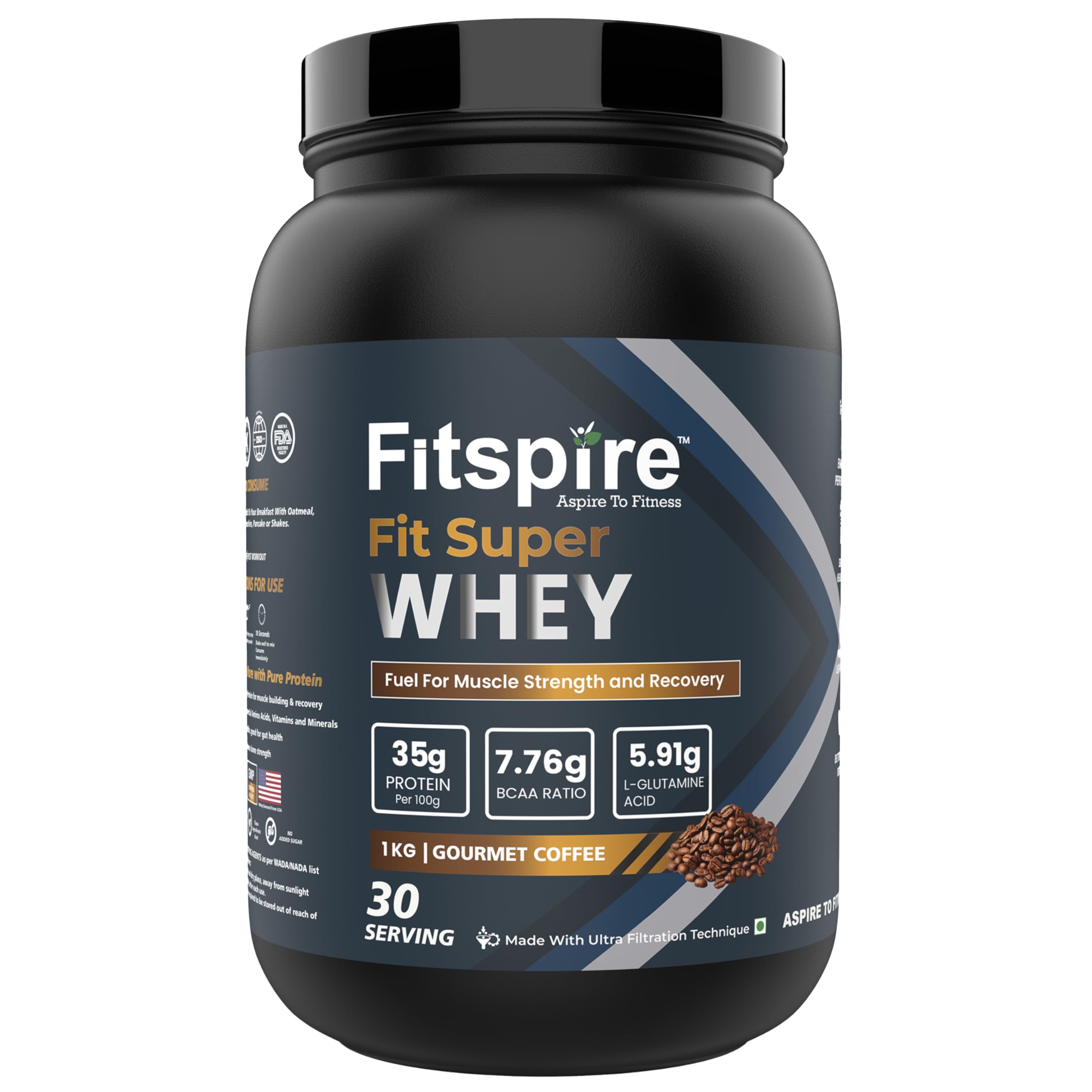 Fitspire Fit Super Whey Protein For Men & Women | 35g Protein Per 100g Serving | 30 Serving | BCAA Ration 7.76 | 100% Whey Protein For Muscle Gain & Recovery - 1kg Gourment Coffee (B0CNXC8W1D) Amazon Price History, Amazon Price Tracker