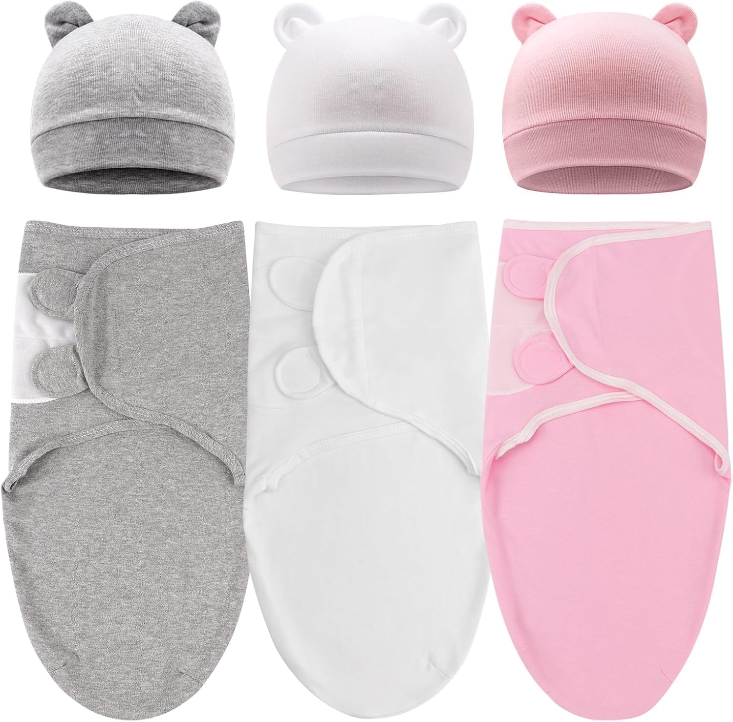 AQOKKA Baby Swaddle with Big Bow Hats Cotton Adjustable Swaddle Blankets Wrap Nursery Swaddles for Newborns Boy Girl Infant 0-3 Months
