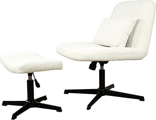 Miniatura 19 de Art Leon Silla de escritorio sin ruedas, con otomana y almohada lumbar, silla de oficina sin brazos sin ruedas, silla cruzada moderna, giratoria de