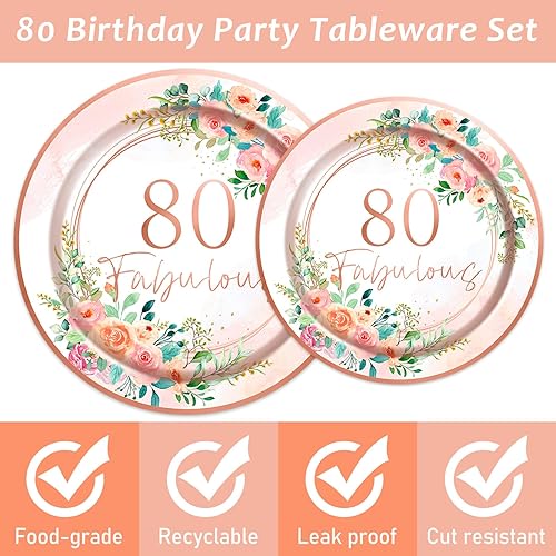 Miniatura 353 de 96 piezas de suministros de fiesta de cumpleaños florales de cumpleaños, platos de papel, servilletas, flores de oro rosa, decoraciones de fiesta