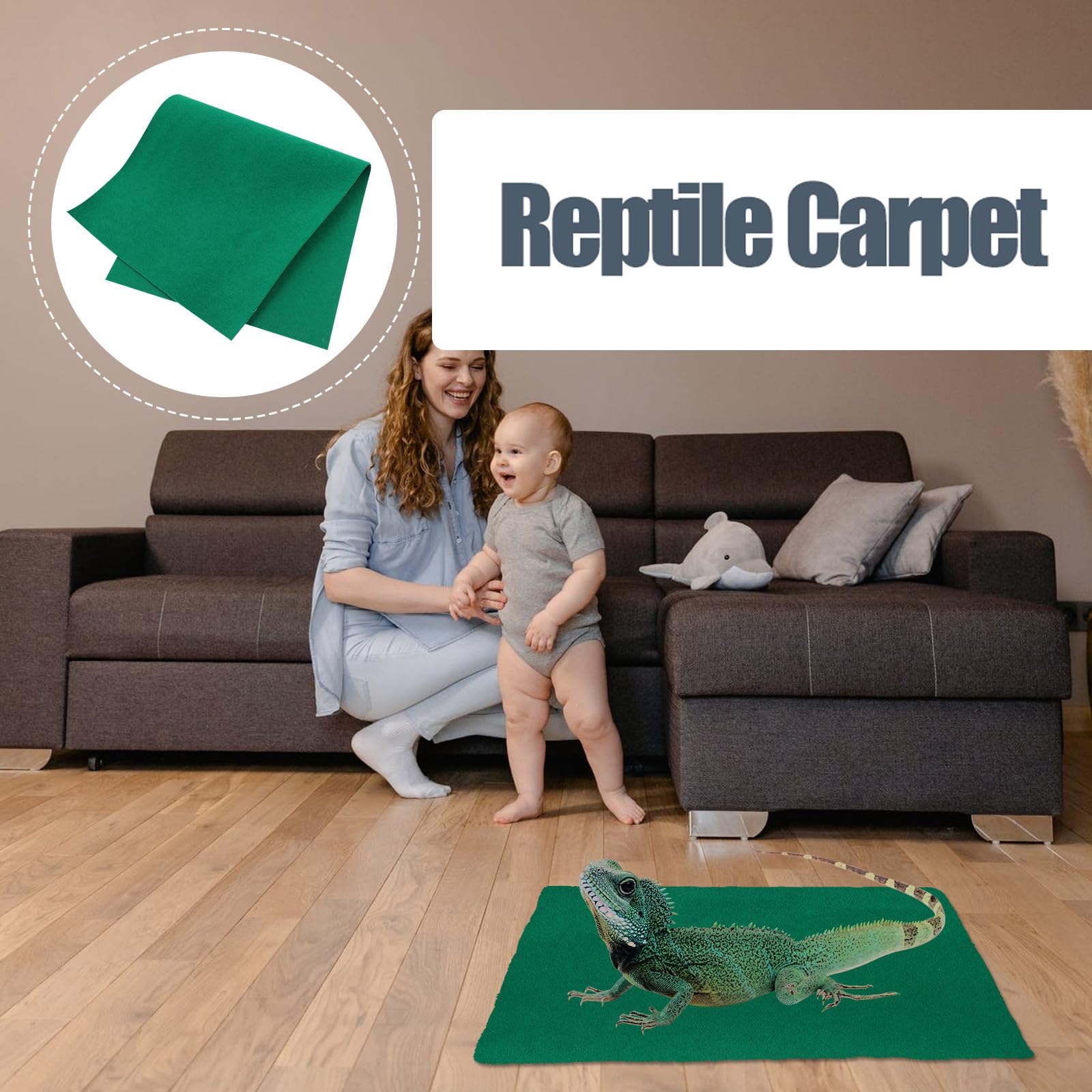 BESPORTBLE Tapis pour Reptiles 120x60 Cm Vert Absorbant, Substrat Respirant et Perméable pour Cage à Lézard, Tortue et Serpent, Revêtement Lavable et Réutilisable pour Habitat D’Animaux
