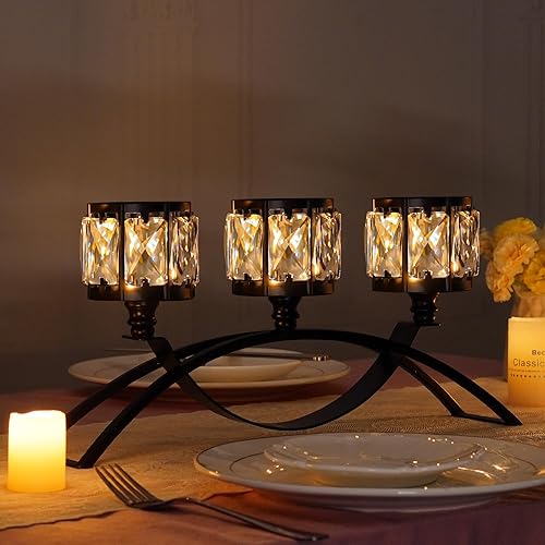 Miniatura 34 de Candelabro votivo de 3 brazos, candelabros de cristal, centros de mesa de boda para mesas, candelabros de cristal, decoración de mesa