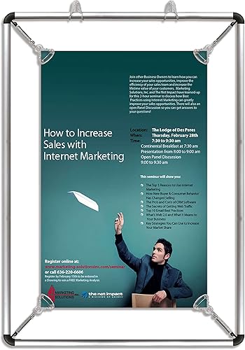 Miniatura 10 de M&T Displays Marco elástico de doble cara de 18 x 24 pulgadas, montaje en pared y colgante de aluminio plateado, reutilizable, anuncio, mensajes,