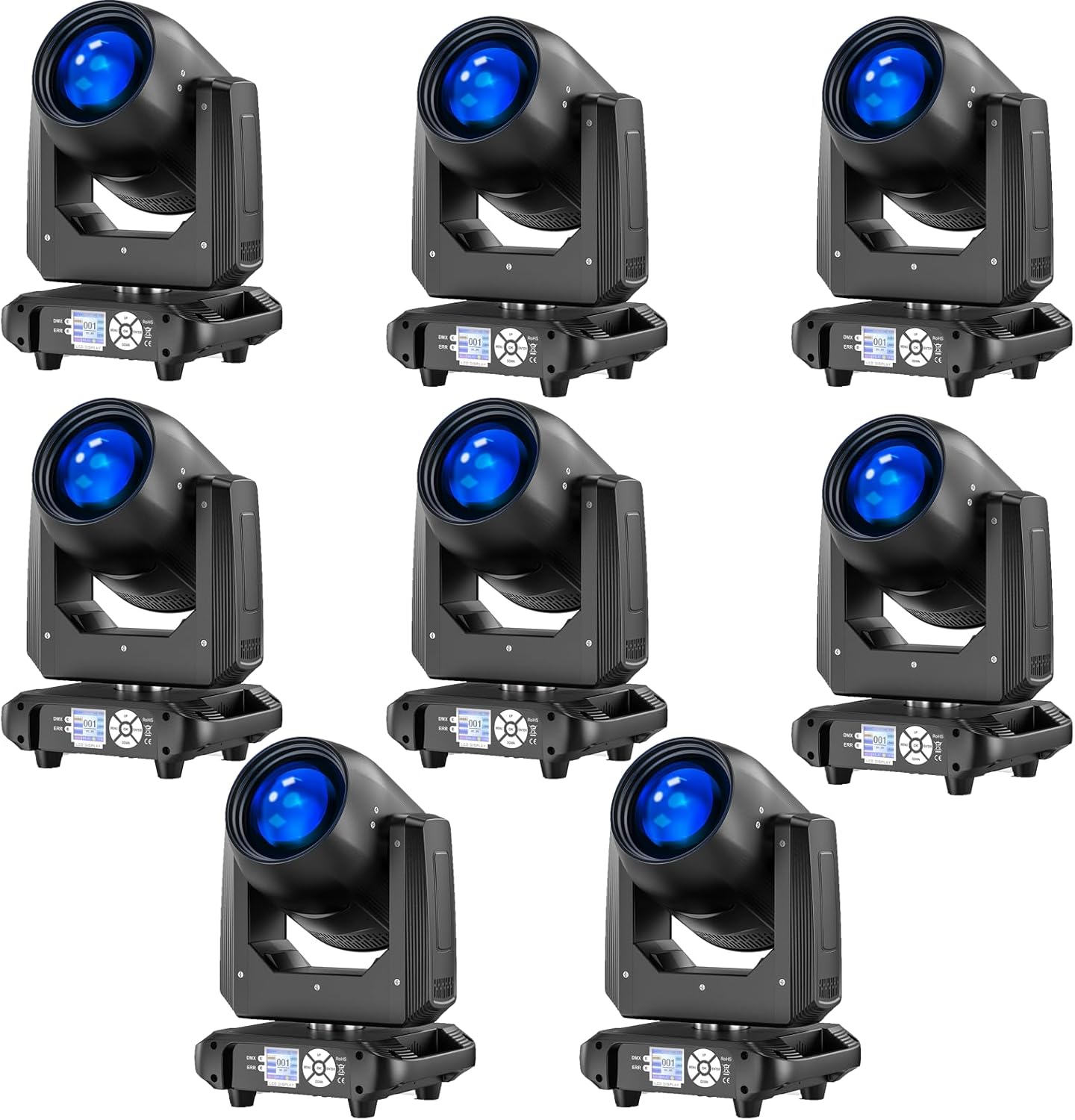 Moving Head Dj Lights, 200W LED Stage Light Beam Spot 18 Rotating Prisms 14 Gobos 10 Colors with Scene Sound Activated DMX512 DJ Lighting for Wedding Show(4 Pack)