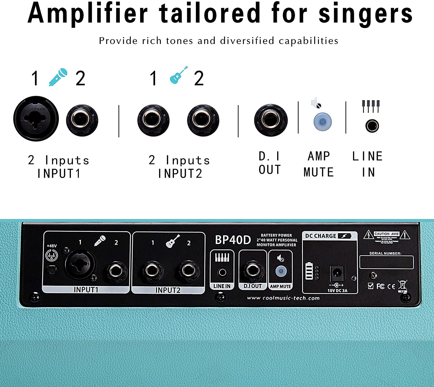 BP40D Amplificateur de Guitare Acoustique Haut-Parleur de Chant de Rue – Haut-Parleur Bluetooth Portable 80 W avec Batterie, Effet de Retard de réverbération de Chorus, 6 entrées, égaliseur 3 Bandes,