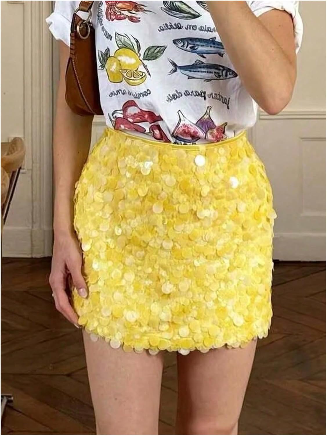 Floerns Women's Y2k Sequin Sparkly Mini Skirt Bodycon Glitter Club Party Skirts Date Night Outfits