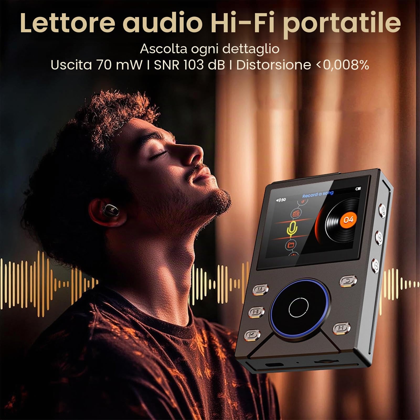 Lettore MP3 Hi Res Bluetooth 5.4 DSD FLAC ad Alta Risoluzione senza Perdita di Qualità, Lettore Audio Digitale Portatile con Display LCD da 2.1 Pollici, Supporta fino a 256 GB (64 GB)