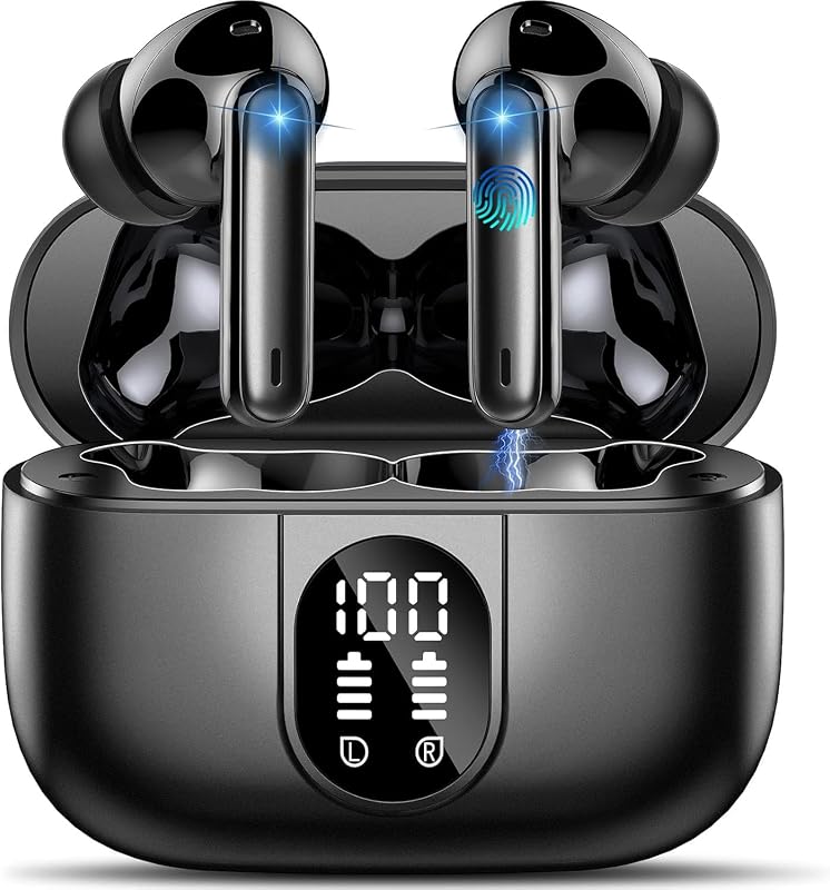 Wireless Earbuds, 2026 Bluetooth 5.4 Headphones, 50H Playtime Ear buds HiFi Stereo with 4 ENC Noise Cancelling Mics, IP7 Waterproof Earbuds with LED Display, Fast Charging, In Ear Earphones Deep Bass