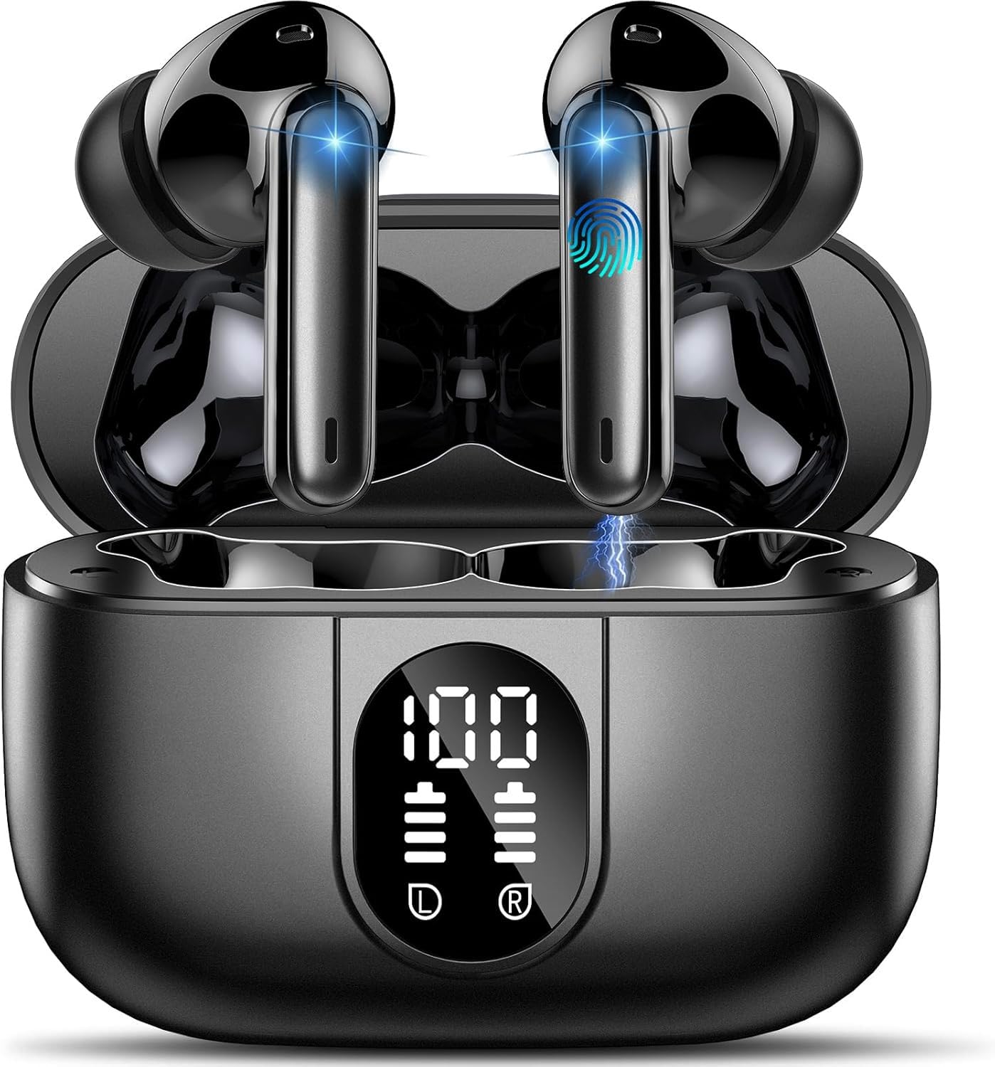 Wireless Earbuds, 2026 Bluetooth 5.4 Headphones, 50H Playtime Ear buds HiFi Stereo with 4 ENC Noise Cancelling Mics, IP7 Waterproof Earbuds with LED Display, Fast Charging, In Ear Earphones Deep Bass