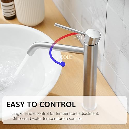 Miniatura 3 de Grifo de lavabo de níquel cepillado, grifo de baño alto con boquilla giratoria, grifo de baño de una sola manija, lavabo moderno de un solo orificio