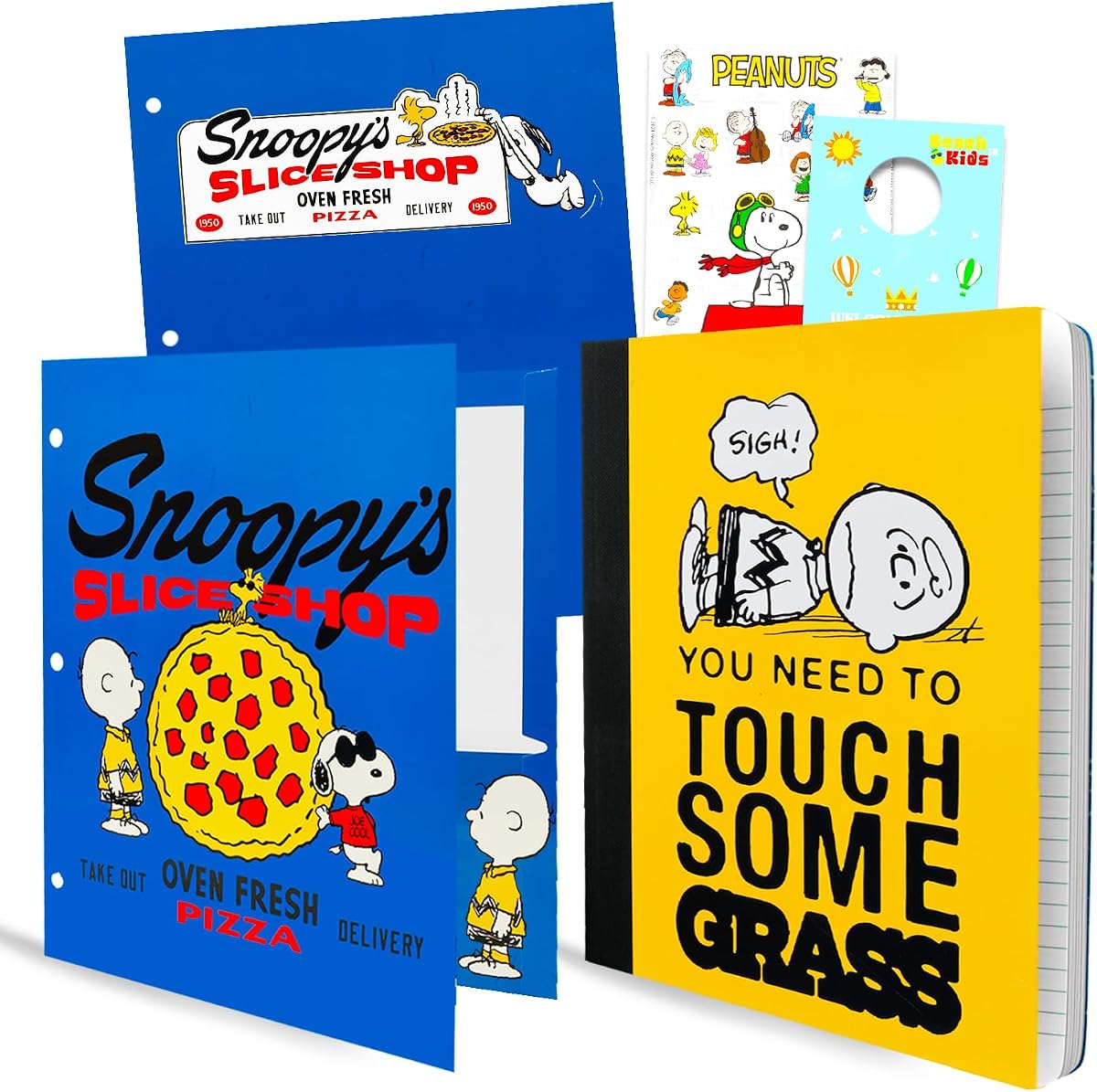Peanuts School Supplies Bundle - Notebook and 2 Folders for Kids Adults | 3 Pc Set w Snoopy Composition Book, Organization Folders, Stickers, More | Classroom School Essentials