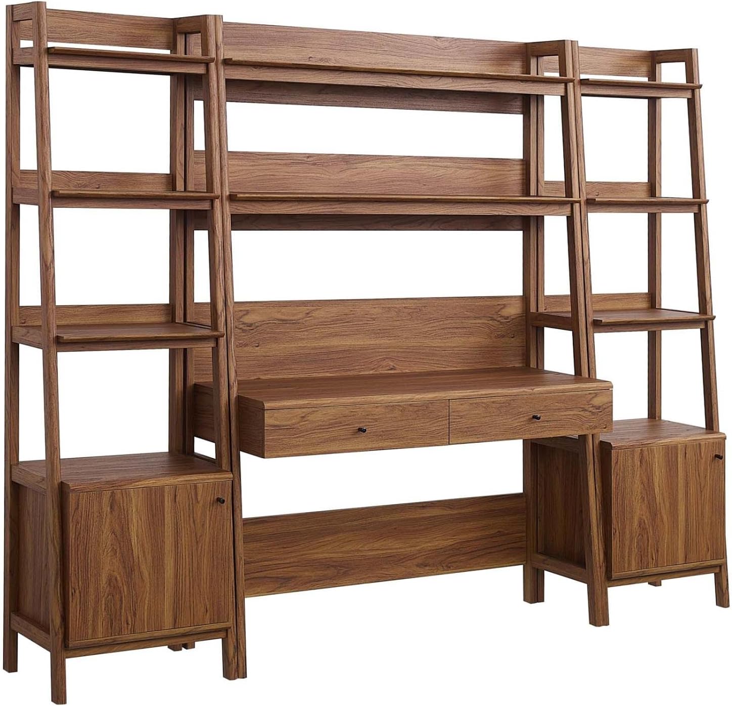 Modway 3-Piece Home Office Desk and Bookshelf Display Case in Walnut