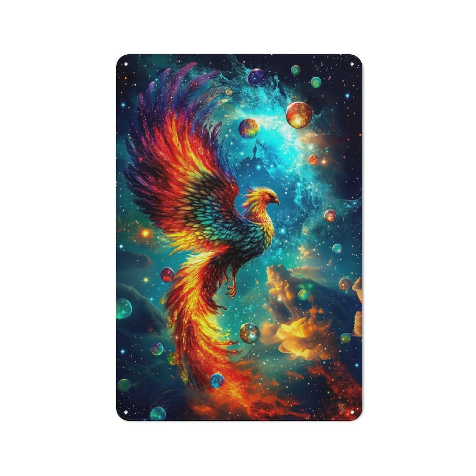 Junmoney Style-12 Metal Plaque 30X20cm With Galaxy Space Phoenix For Hallway Wall, Rustic Decor, A Metal Wall Feature For Hallways And Entrance Areas