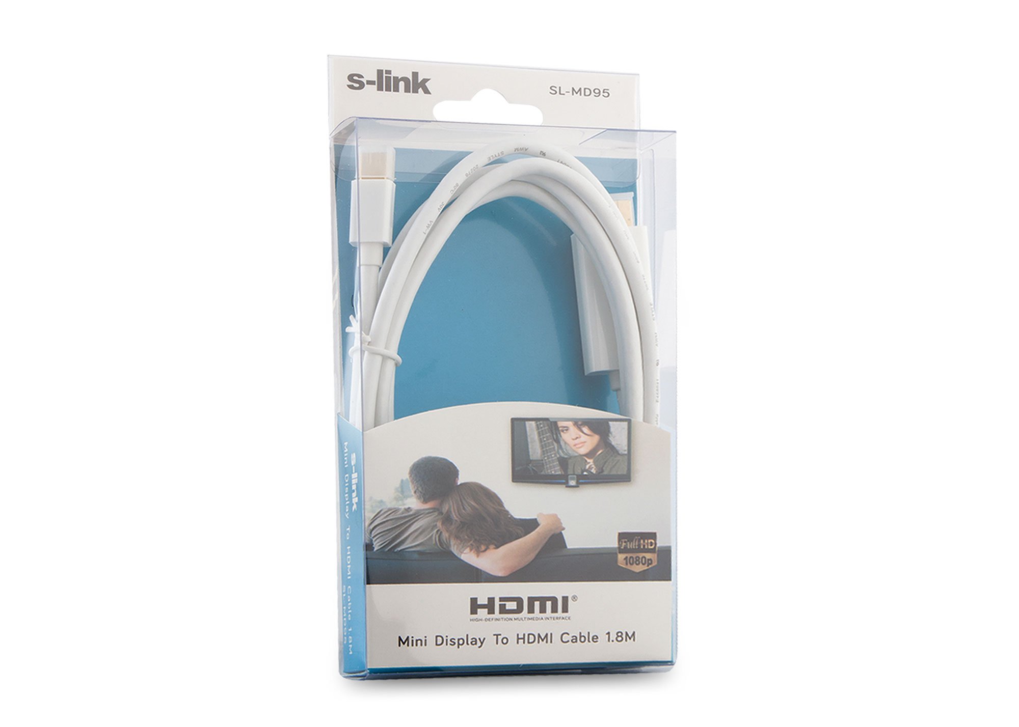 S-Link 1.8m Mini Display - HDMI 1,8 m Mini DisplayPort Biały - Adaptery kablowe (1,8 m, Mini DisplayPort, HDMI, Złoto, 5,4 Gbit/s, Biały)