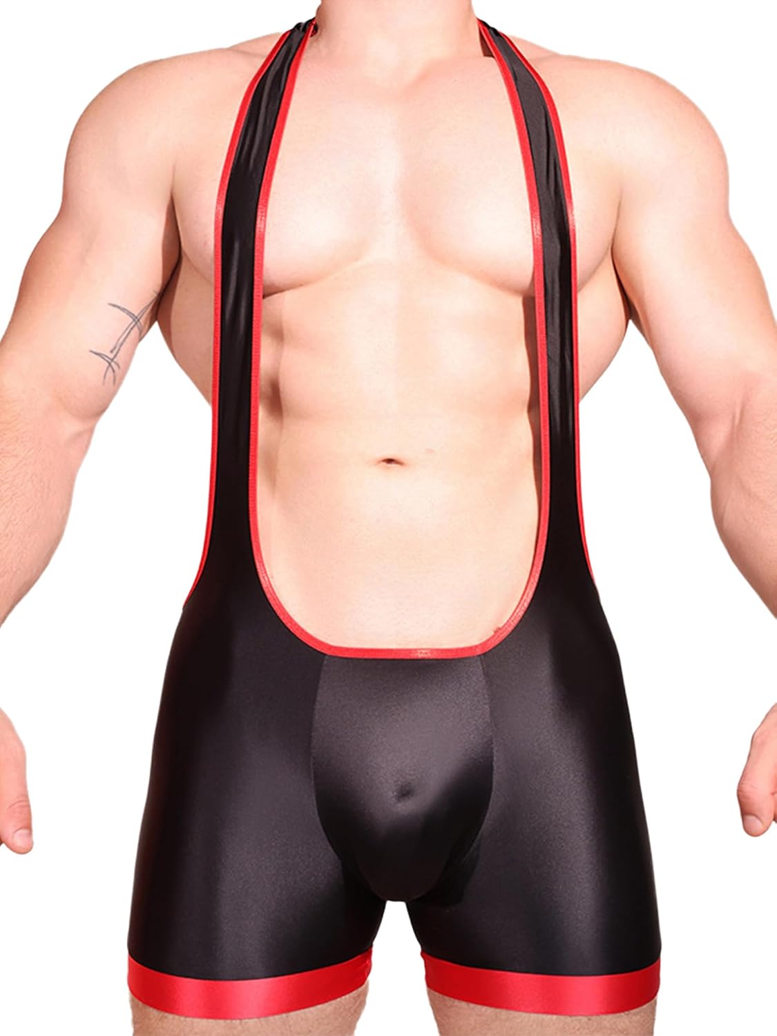 FEESHOW Stretchy Jockstrap Leotard for Men Active Undershirts Athletic Supporters One Piece Sport Bodysuit