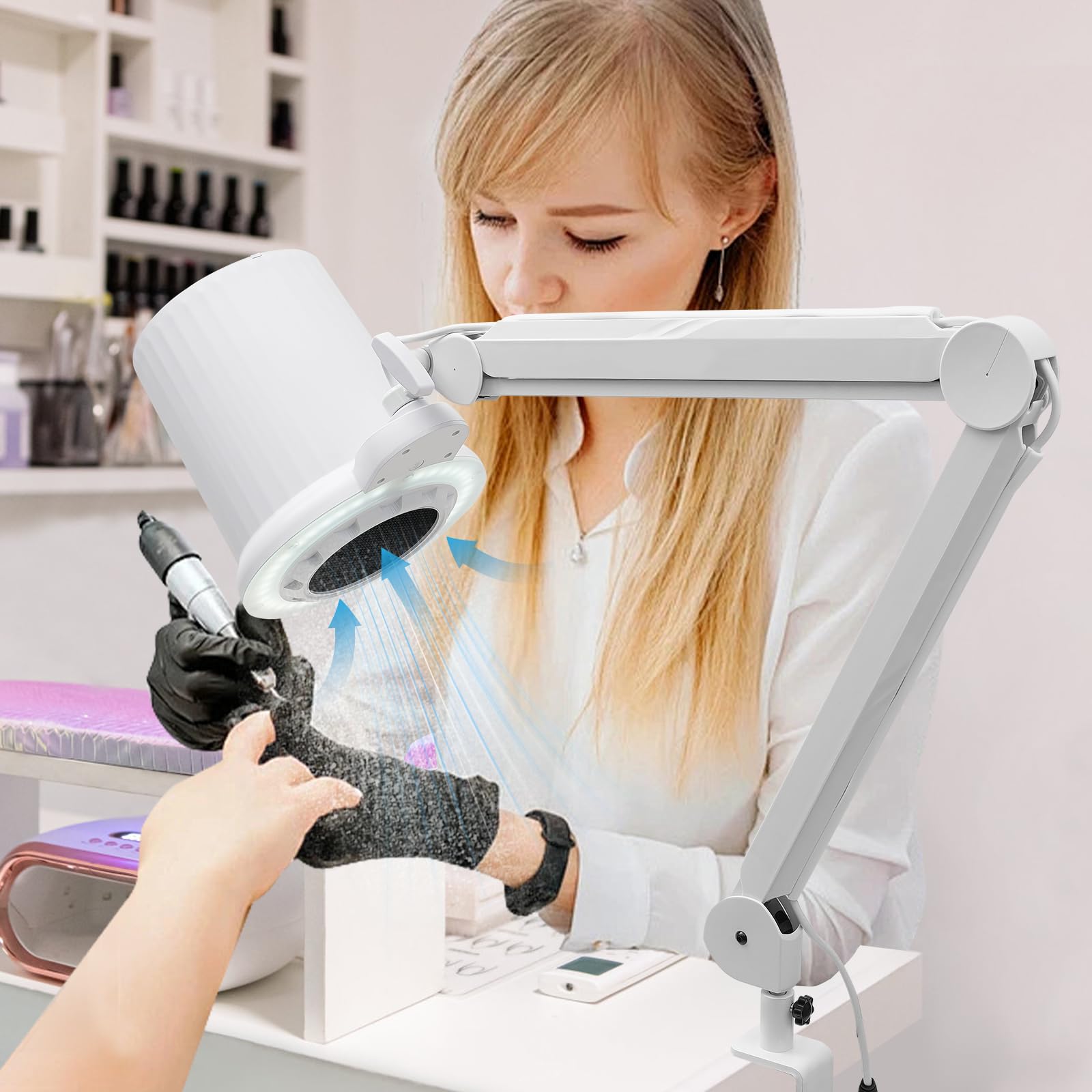 Odkurzacz do paznokci, urządzenie do zbierania kurzu do paznokci, pedicure, elektryczny środek do czyszczenia paznokci, 10-rzędowy, biały, blat stołu, nowoczesny, 55 W, 110 V ~ 250 V